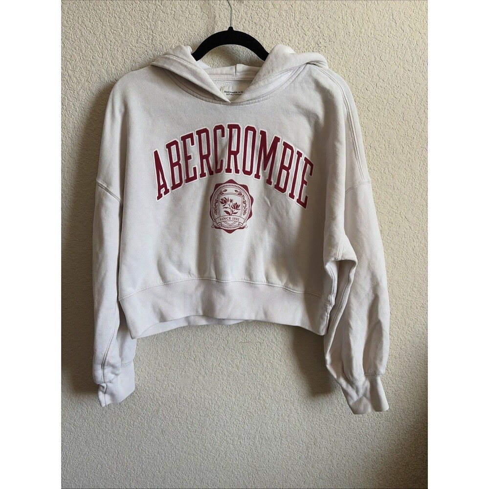 Abercrombie & Fitch Hoodie sweater Crop Red Velvet Varsity Preppy M Soft 90s Y2K